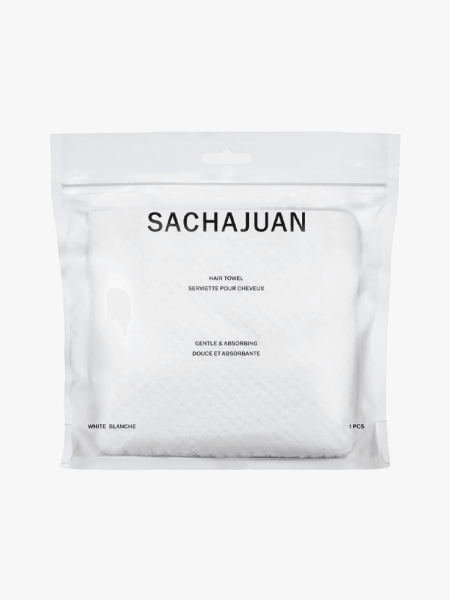 Sachajuan Hair Towel in branded component on a light gray background